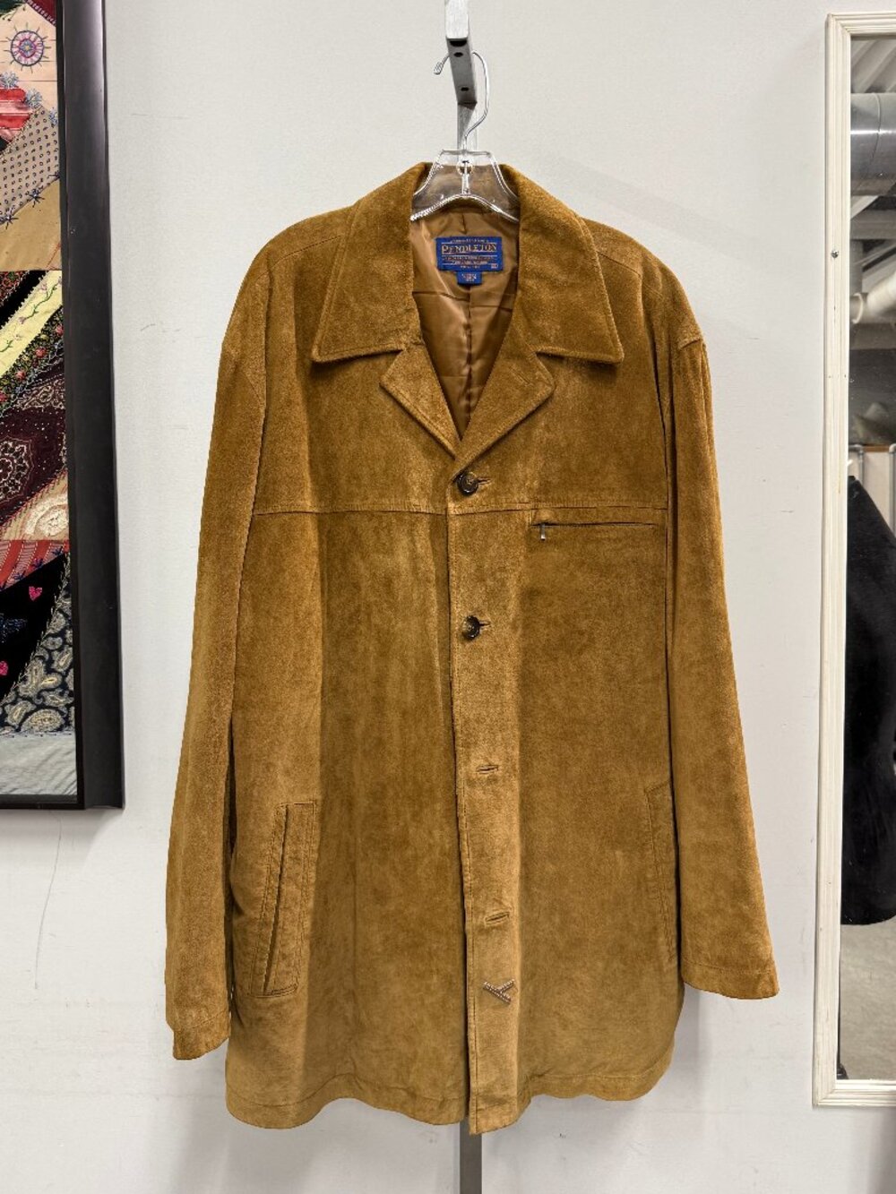 Vintage Pendleton Men's Caramel Pigskin Suede Leather Car Coat Jacket XL